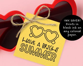 Etiqueta de regalo imprimible de 2.5" - ¡Que tengas un verano brillante! Etiqueta de regalo para gafas de sol de la maestra/o - Regalo de fin de año - Etiqueta de regalo de verano para compañeros de clase. Etiqueta para gafas de sol.