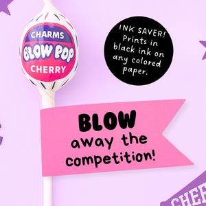 Printable Sucker Tag - Digital Download Gift Tag - Party Favor - Blow Away the Competition - Blow Pop Treat Tag - Sports Cheer Gum Sleeve