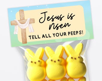Jesus is Risen Tell All Your Peeps - Marshmallow Treat Bag Topper - Easter Candy Treat Bag Tag - Fold Over Bag Top - Easter Gift Religious