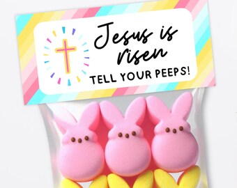 Jesus is Risen Tell Your Peeps - Marshmallow Treat Bag Topper - Easter Candy Treat Bag Tag - Fold Over Bag Top - Easter Gift Religious