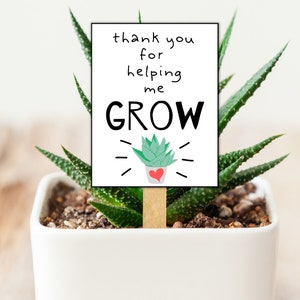 Printable Thank You For Helping Me Grow Tag - Teacher Gift - Plant Tag - Teacher Appreciation - Teacher Gift Tag - Teacher Plant Gift Tag
