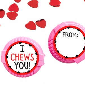 I Chews You Card Bubble Gum Printable - Bubble Gum Valentine - Bubble Gum Birthday Party - Bubble Tape Valentine - Chewing Gum Tag Printable