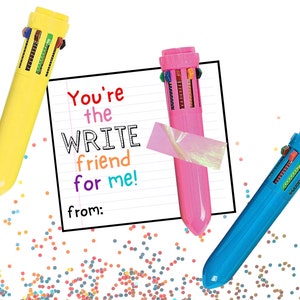 You're The WRITE Friend For Me Valentine - druckbarer Shuttle Pen Valentine - Rainbow Pen Valentine - druckbare Valentine Class Card