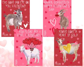Printable Goat Valentines - You've Goat My Heart - Farm Themed Valentine's Cards - Goat Valentine Cards - Class Valentines -Digital Download