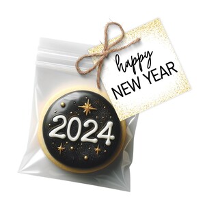Printable 2 & 2.5&quot; Gift Tag - Cookie Tag - Happy New Year - New Year Gift Tag - Square Cookie Tag - Gold Glitter Celebration Treat Card