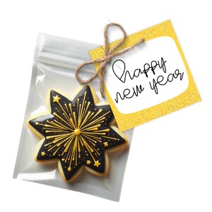 Printable 2 & 2.5&quot; Gift Tag - Cookie Tag - Happy New Year - New Year Gift Tag - Square Cookie Tag - Gold Glitter Celebration Treat Card