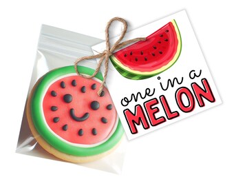 Etiqueta de presente imprimível de 2 e 2,5" - Etiqueta de biscoito - Um em um melão - Etiqueta de melancia de verão - Etiqueta de biscoito quadrada - Etiqueta de deleite de verão - Cartão de biscoito