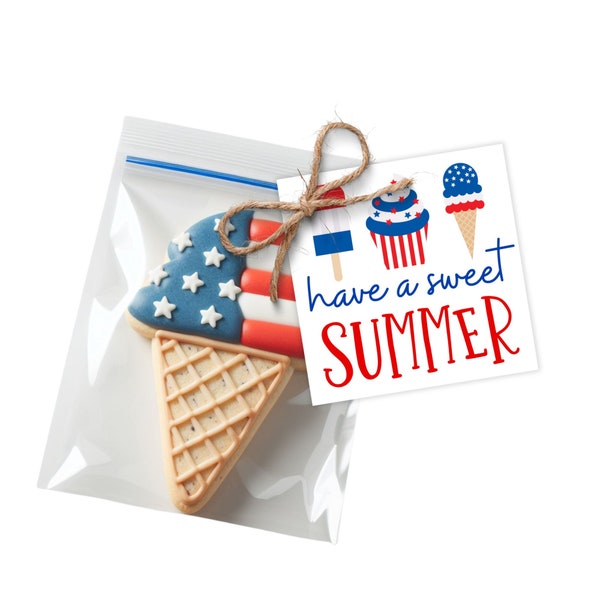 Printable 2 & 2.5" Gift Tag - Cookie Tag - Patriotic Summer Cookie Tag - Popsicle Ice Cream Cupcake Cookie Tag - Red White Blue Summer Card