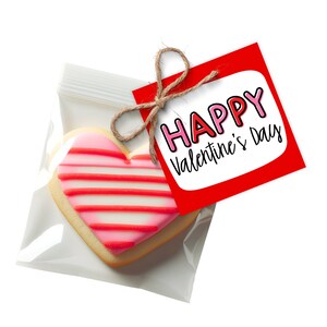 Printable 2 & 2.5&quot; Gift Tag - Cookie Tag - Happy Valentine&#39;s Day - Valentine Gift Tag - Square Cookie Tag - Red Happy Valentine&#39;s Day Tag