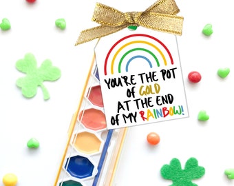 Eres la olla de oro al final de mi etiqueta arco iris - Etiqueta de bolsa de regalo del día de San Patricio - Etiqueta de acuarela - Etiqueta imprimible de pinturas de acuarela