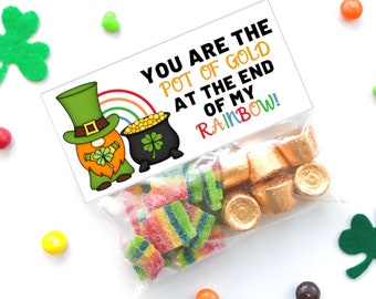 St. Patrick's Day Printable Bag Topper - Vous êtes le pot d'or à la fin de mon arc-en-ciel - Leprechaun Gnome Treat Bag Topper - Leprechaun