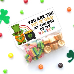St. Patrick&#39;s Day Printable Bag Topper - You Are The Pot Of Gold AT The End Of My Rainbow - Leprechaun Gnome Treat Bag Topper - Leprechaun