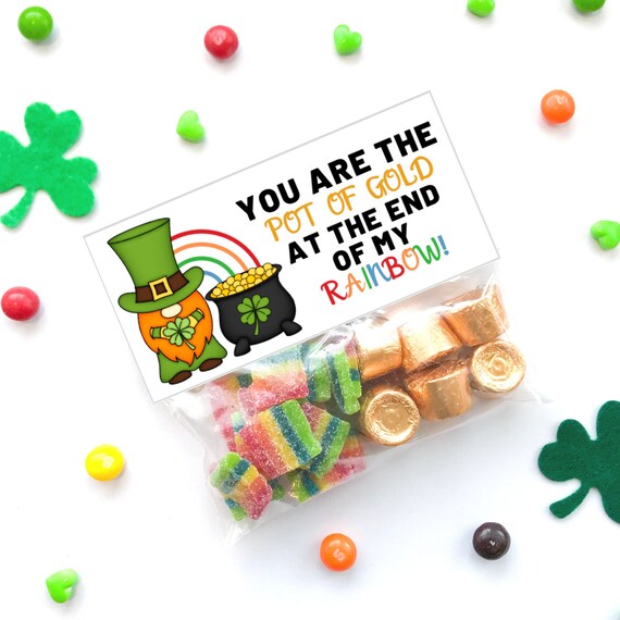 St. Patrick's Day Printable Bag Topper - You Are The Pot Of Gold AT The End Of My Rainbow - Leprechaun Gnome Treat Bag Topper - Leprechaun