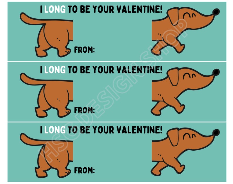 Printable Ruler Valentine Daschund Valentine Card | Etsy