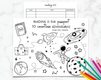 Printable Kids Adventure Reading Log - Reading Tracker - Summer Reading - Outer Space Reading Motivation Chart - Coloring - Reading Log Kids
