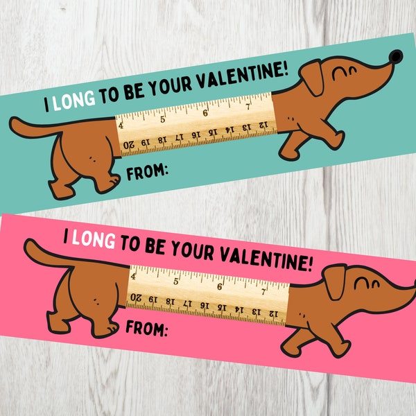 Printable Ruler Valentine - Daschund Valentine Card - Printable Ruler Sleeve - Class Valentine Card - Printable Weiner Dog Valentine Card