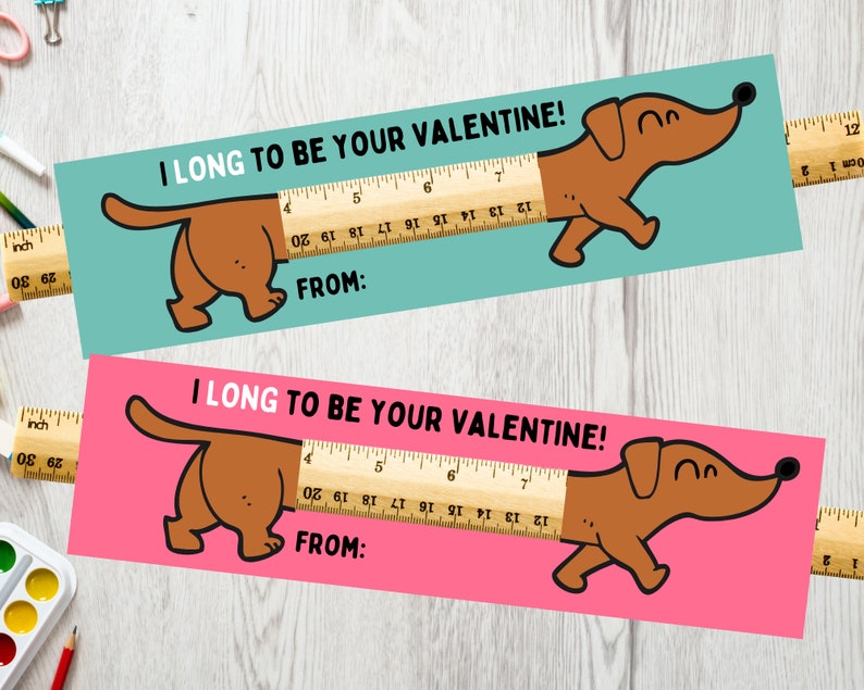 Printable Ruler Valentine Daschund Valentine Card Etsy