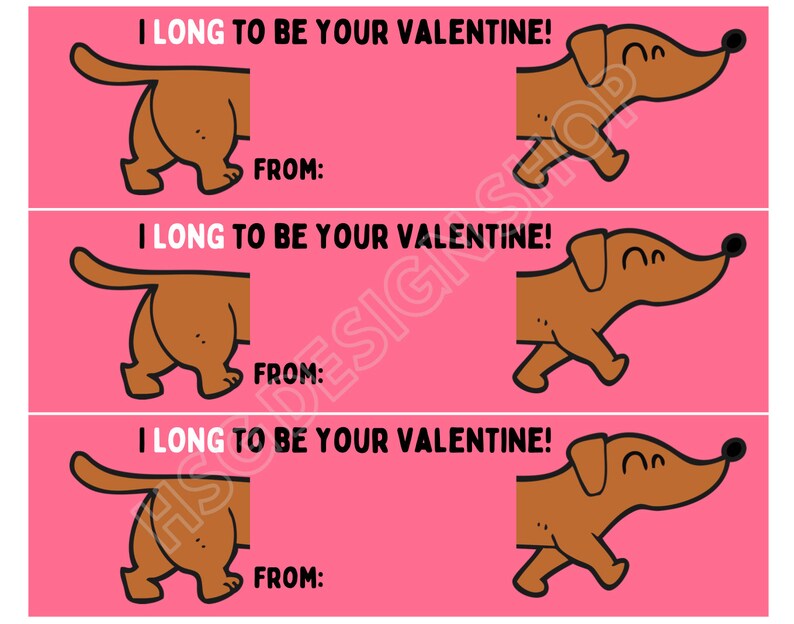 Printable Ruler Valentine Daschund Valentine Card | Etsy