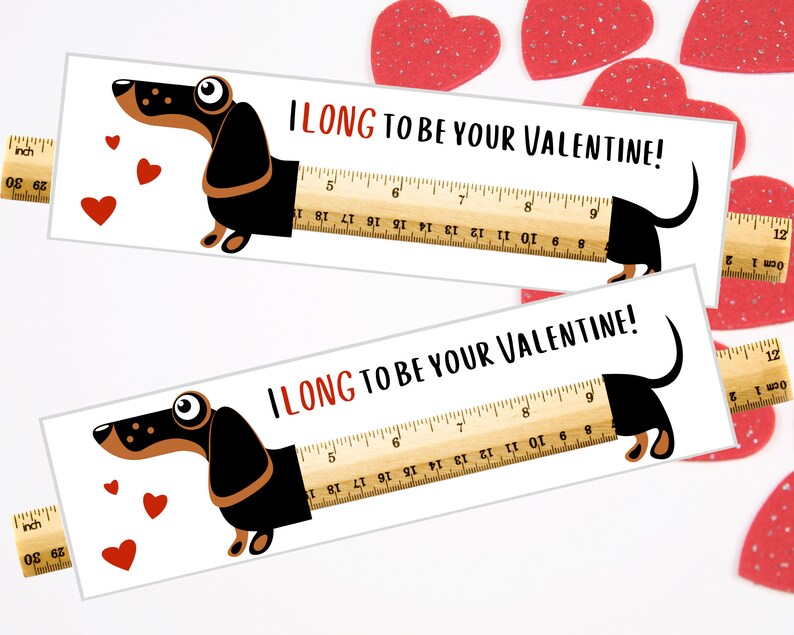 Printable Ruler Valentine Daschund Valentine Card | Etsy
