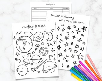 Outer Space Reading Log - Planet Stars Book Log - Reading Motivation for Boys - Kids Reading Tracker - Summer Reading Log for Kids
