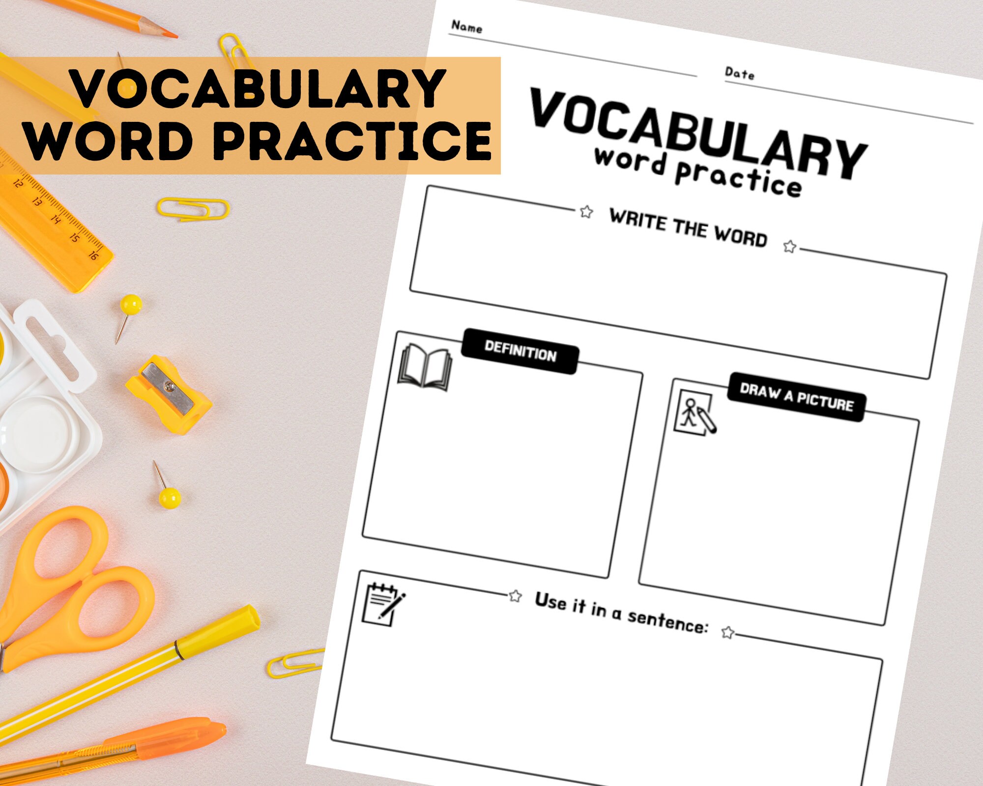 vocabulary word practice sheet vocabulary worksheet etsy