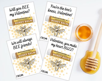 Printable Lip Balm Valentine - Bee Chap Stick Valentines - Bee Valentine - Honey Bee Valentine - Printable Class Valentine - Printable Card