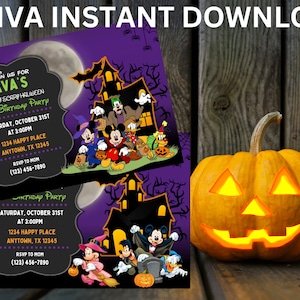 Invito di Halloween &quot;Topolino non è così spaventoso&quot;: modello Canva modificabile (download digitale)
