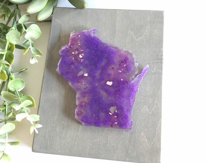 Purple Wisconsin state sign \u2022 Wood wall and shelf decor gift \u2022