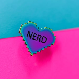 rainbow retro 8 bit nerd heart soft enamel pin