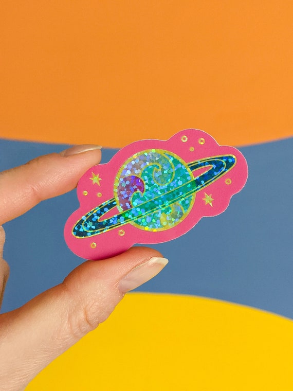 Planet Glitter Vinyl Sticker | Etsy