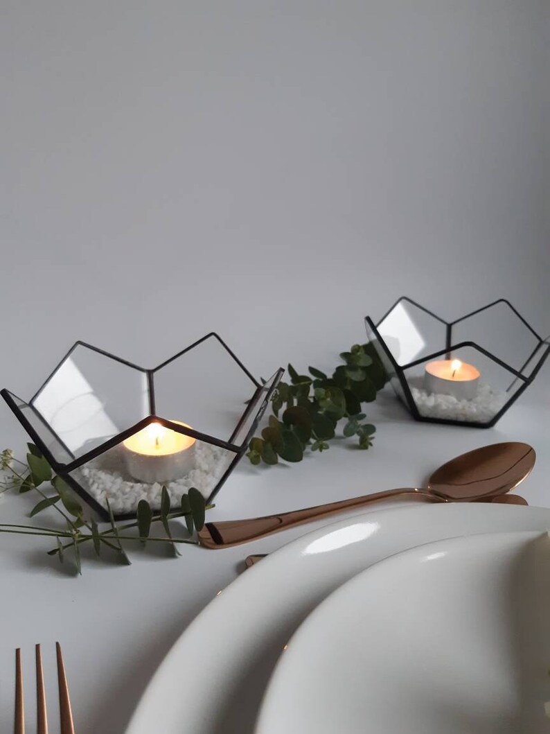 Geometric Candle Holder Stained Glass Dekor Geometric Center Etsy