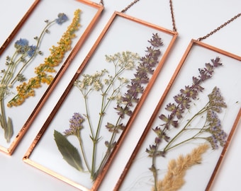 Marco de fotos con flores prensadas, marco botánico de cobre, flores secas de herbario, decoración de pared, decoración de primavera, regalo de San Valentín