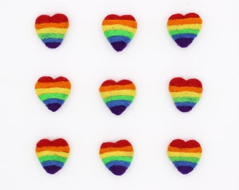 Felt Rainbow Ombre Hearts | Felt Heart Shape Pom Poms | Wool Felt Hearts | Felted Heart Felt Balls | Choose Color Quantity