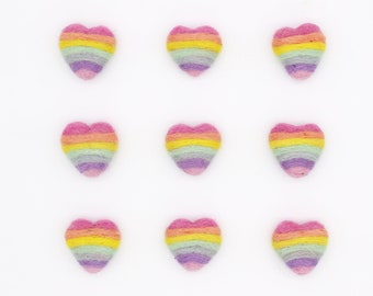 Felt Pastel Rainbow Ombre Hearts | Felt Heart Shape Pom Poms | Wool Felt Hearts | Felted Heart Felt Balls | Choose Color Quantity