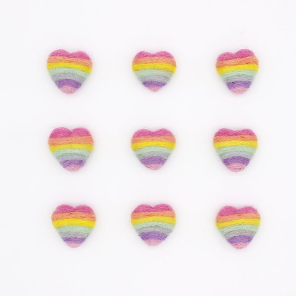 Felt Pastel Rainbow Ombre Hearts | Felt Heart Shape Pom Poms | Wool Felt Hearts | Felted Heart Felt Balls | Choose Color Quantity