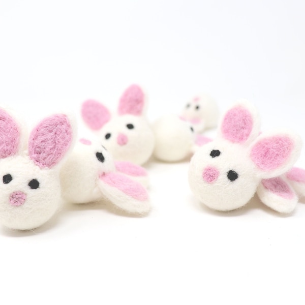 Light Pink Felt Bunnies | Felted Bunnies | DIY Easter Garland | Easter Bunny Felt Balls | Bunny Pom Poms | Easter Decor | Select Quantity