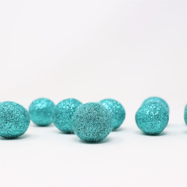 Teal Glitter Felt Balls | Holiday Felt Pom Pom | Blue Glitter Poms | Glitter Pom Pom | DIY Felt Ball Garlands | Choose Color + Quantity