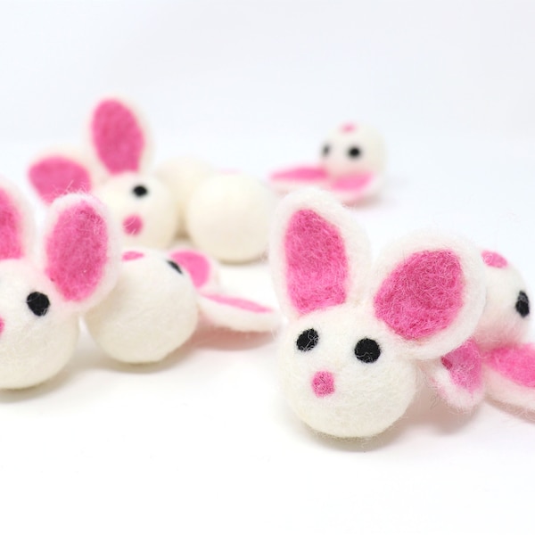 Pink Felt Bunnies | Felted Bunnies | DIY Easter Garland | Easter Bunny Felt Balls | Bunny Pom Poms | Easter Decor | Select Quantity