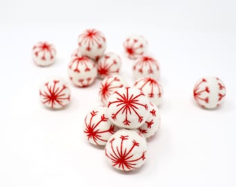 Felt Snowflake Balls | Felted Snow Balls Felt Christmas Garland | Snowflake Garland DIY Christmas Decor | Red Blue Heather White