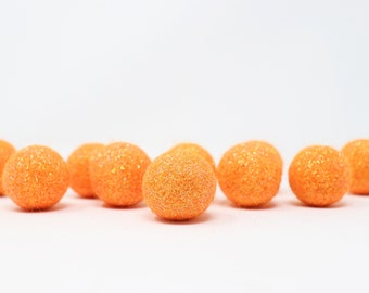 Pumpkin Glitter Felt Balls | Holiday Felt Pom Pom | Orange Glitter Poms | Glitter Pom Pom | DIY Felt Ball Garlands | Choose Color + Quantity