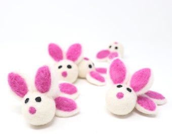 Bright Pink Felt Bunnies | Felted Bunnies | DIY Easter Garland | Easter Bunny Felt Balls | Bunny Pom Poms | Easter Decor | Select Quantity