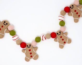 Christmas Gingerbread Garland | Holiday Felt Ball Garland | Gingerbread Garland | Christmas Tier Tray Decor | Christmas Decor |Choose Length