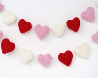 Valentine Heart Garland | Felt Heart Garland | Valentine Decor | Felt Heart Pom Garland | Nursery Wall Decor | Valentine's Day Felt Hearts