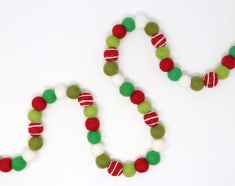 Tis The Season Pom Pom Garland | Christmas Felt Ball Garland | Felt Pom Garland | Merry Christmas | Holiday Garland | Fireplace Decor