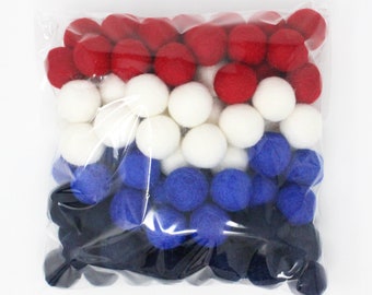 America Pom Balls | 4th of July DIY Felt Ball Garland | Red White Blue Felt Pom Poms | Patriotic DIY garland | Choose color + quantity