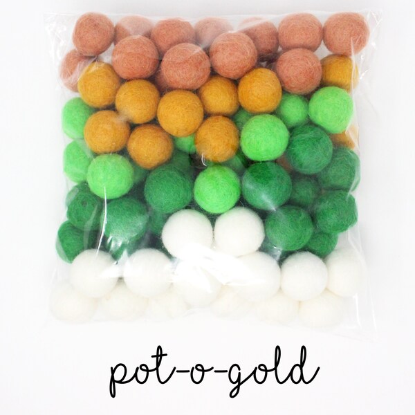 Pot' o' Gold Pom Balls | St Patricks Day Felt Balls | St Pattys Day Felt Poms for DIY garland | St Patricks Decor | Choose color + quantity