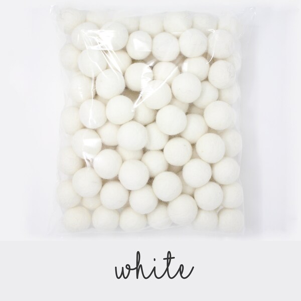White Felt Pom Pom Balls Wholesale | White Wool Felt Pompoms Wholesale | DIY Felt Ball Garland | Wool Felt Balls White | Choose Color
