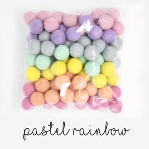 Rainbow Felt Balls Wholesale | Pastel Rainbow Wool Felt Pompoms Wholesale | DIY Felt Ball Garland | Wool Felt Balls | Choose Color Quantity