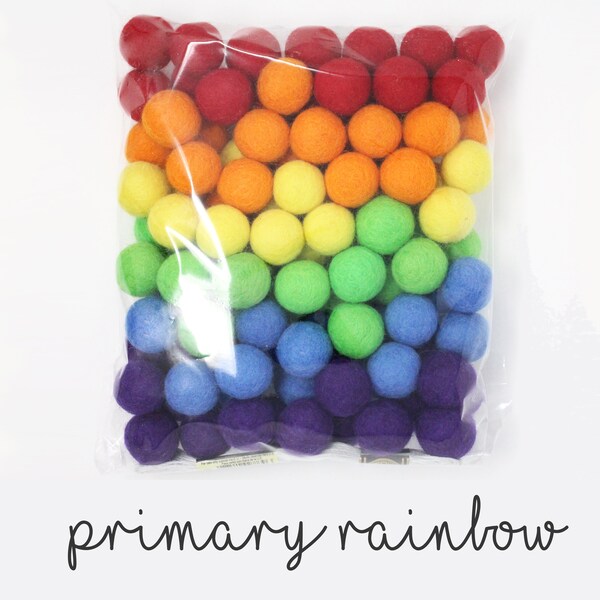 Rainbow Felt Balls Wholesale | Primary Rainbow Wool Felt Pompoms Wholesale | DIY Felt Ball Garland | Wool Felt Balls| Choose Color Quantity