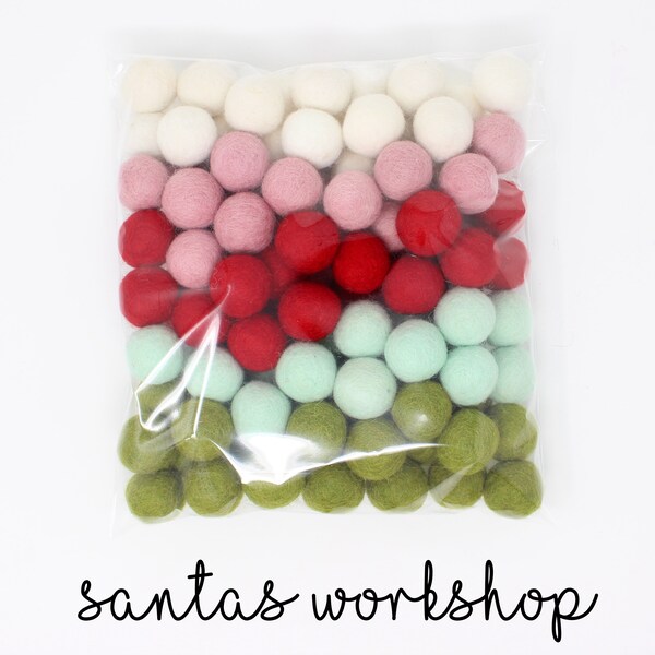 Santas Workshop Pom Balls | Christmas Holiday Decor | Green Red Felt Poms Wholesale Wool Felt Poms | DIY Felt Ball Garland | Wool Felt Ball